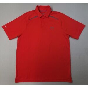 Under Armour Polo Shirt Mens L Neon Orange Gray‎ Loose Golf Coldblack Bright